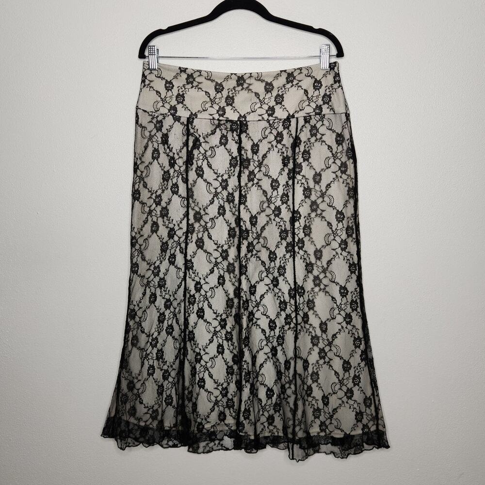 y2k Worthington Midi SKirt White Black Lace Shirt Fairy Whimsy Goth Emo Office